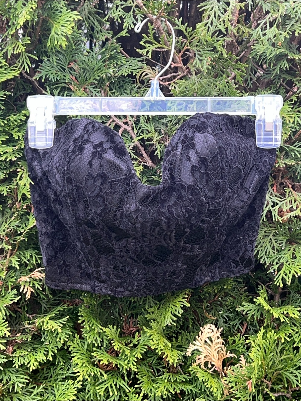 naked wardrobe Black Lace Strapless Bustier Top